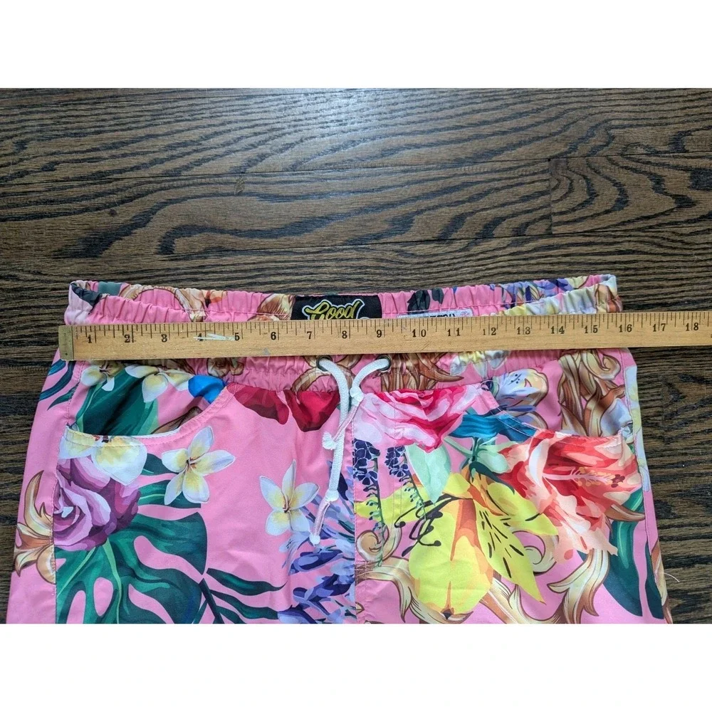 Good Vibes Drill Clothing Men's Pink Tropical Floral Swim Shorts Size M Palm